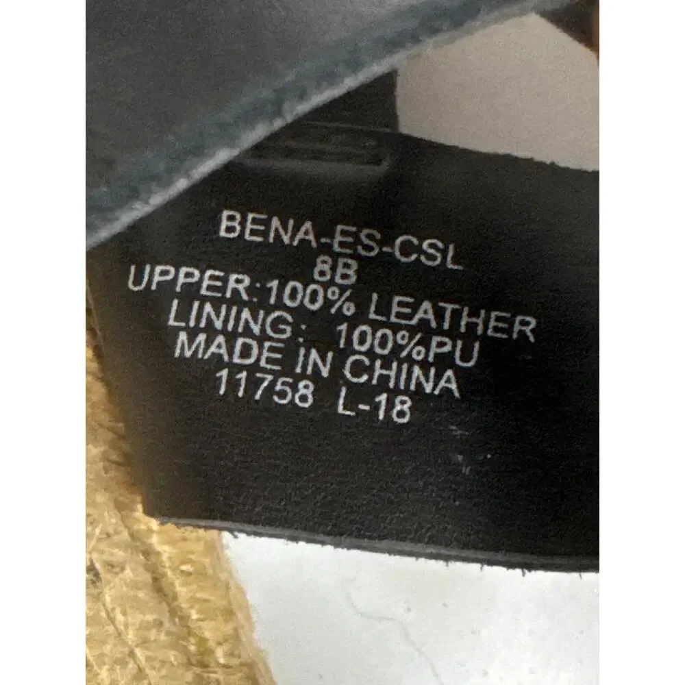 Lauren Ralph Lauren Black Espadrille Wedge Sandals 100% Leather Bena Womens 8